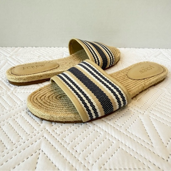 J. Crew Beige and Blue Striped Espadrille Slides Size 8 - Picture 8 of 8